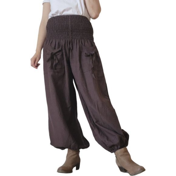 Brown cotton wide leg pant - Picture 2 of 7